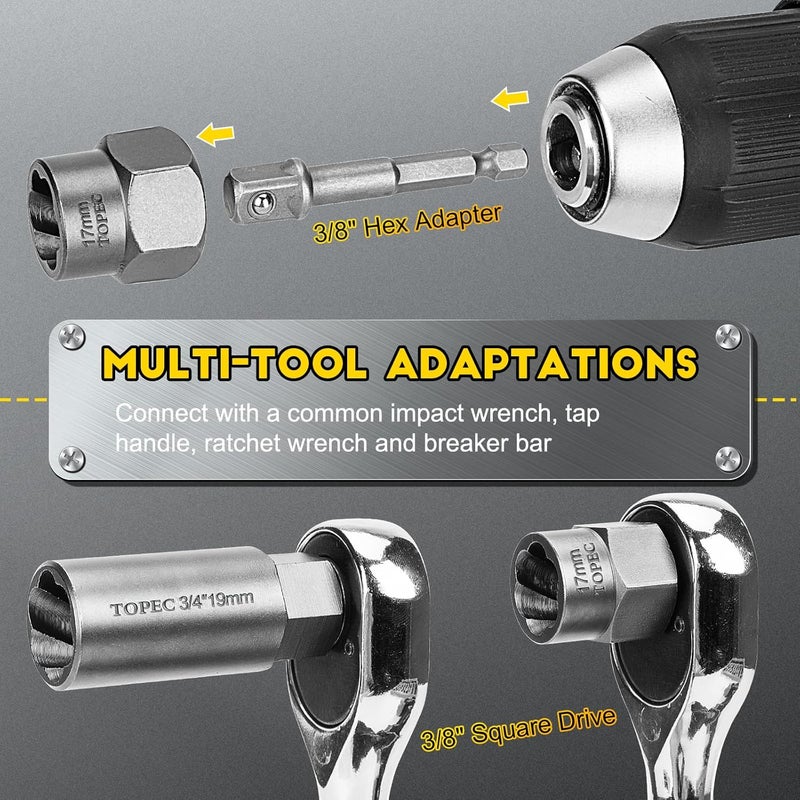 Topec Deep Bolt Extractor Set 28PCS, 3/8" Drive Bolt Extractor Kit, Spark Plug Extractor Socket Set, Lug Nut Removal Tool for Stripped, Broken, Rounded Bolts Lug Nut Stud Remove - Image 4